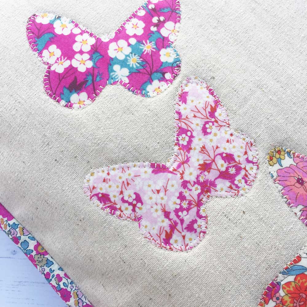 Beautiful Liberty butterfly cushion - raw edge appliqué detail