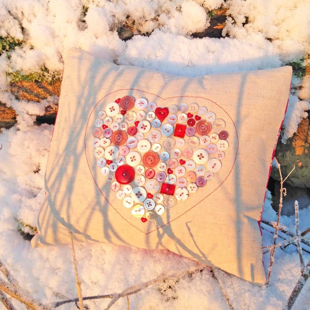 Valentine Button Heart Cushion
