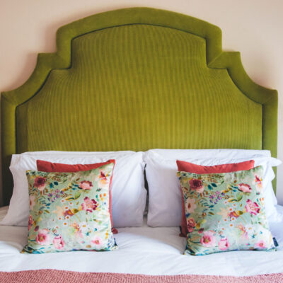 Bedroom interiors from Keighley Clay Interiors | Green Floral Cushions