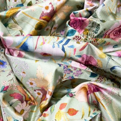 Pistachio Green and Pink Roses interior fabric