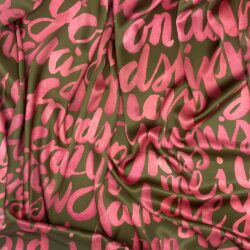 Liberty Satin Fabric Pink writing print