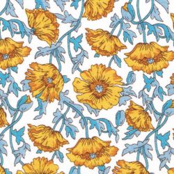 Gelber und blauer Liberty-Stoff mit Blumendruck