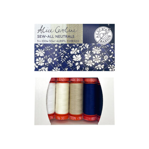 50wt Aurifil threads in blue and white