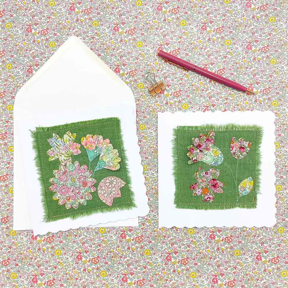 Handmade Liberty Flower Applique Greetings Cards