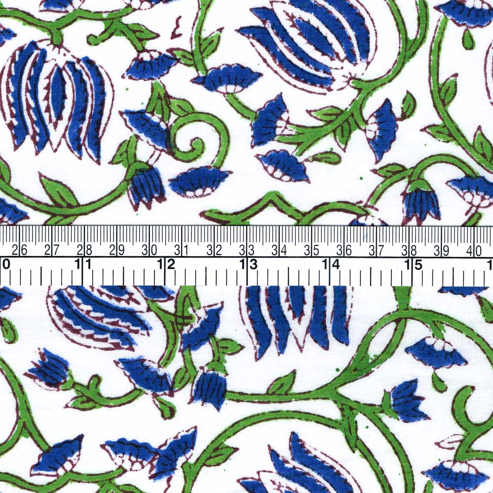 Indian Block Printed Cotton Fabric Tulip Blue - Alice Caroline - Ύφασμα  Liberty, σχέδια, κιτ και άλλα - Ύφασμα Liberty of London online